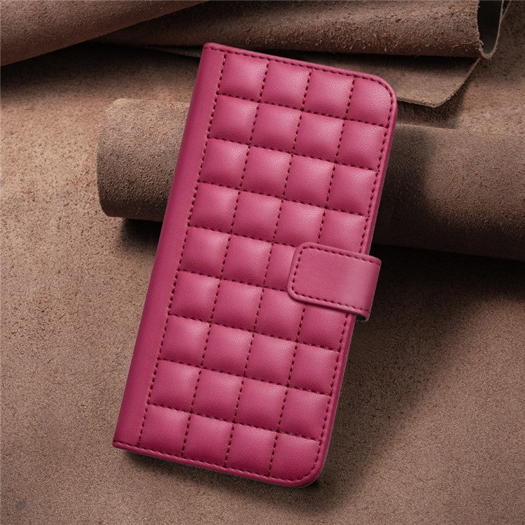 BINFEN COLOR BF34 for Motorola Moto G45 5G / G34 5G Case Square Grid Wallet Phone Leather Cover - Red