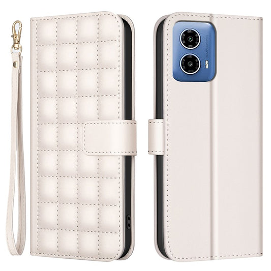BINFEN COLOR BF34 for Motorola Moto G45 5G / G34 5G Case Square Grid Wallet Phone Leather Cover - Beige