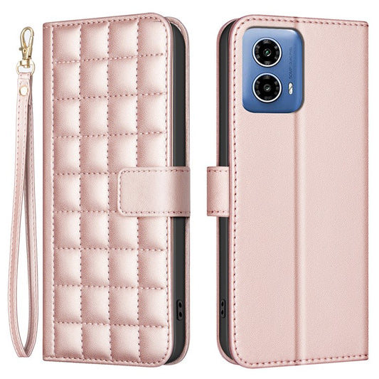BINFEN COLOR BF34 for Motorola Moto G45 5G / G34 5G Case Square Grid Wallet Phone Leather Cover - Rose Gold