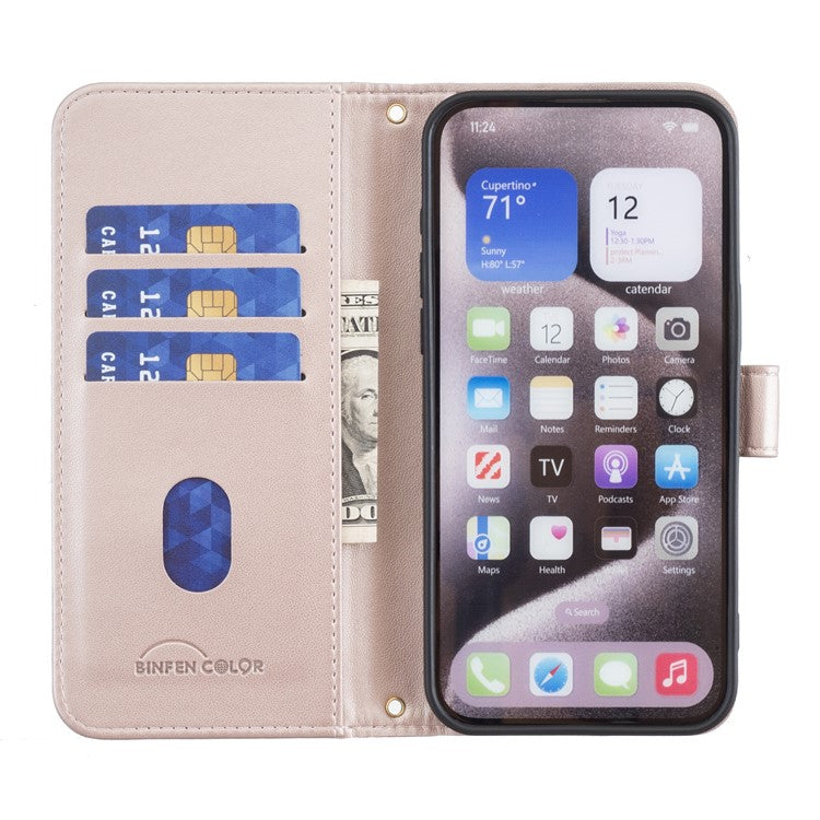 BINFEN COLOR BF34 for Motorola Moto G45 5G / G34 5G Case Square Grid Wallet Phone Leather Cover - Rose Gold