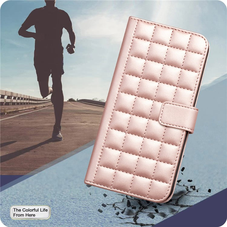BINFEN COLOR BF34 for Motorola Moto G45 5G / G34 5G Case Square Grid Wallet Phone Leather Cover - Rose Gold