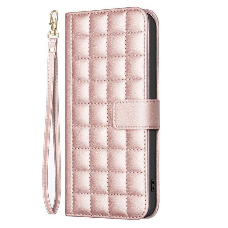 BINFEN COLOR BF34 for Motorola Moto G45 5G / G34 5G Case Square Grid Wallet Phone Leather Cover - Rose Gold