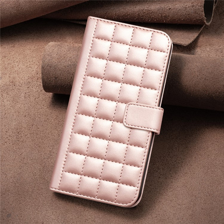 BINFEN COLOR BF34 for Motorola Moto G45 5G / G34 5G Case Square Grid Wallet Phone Leather Cover - Rose Gold