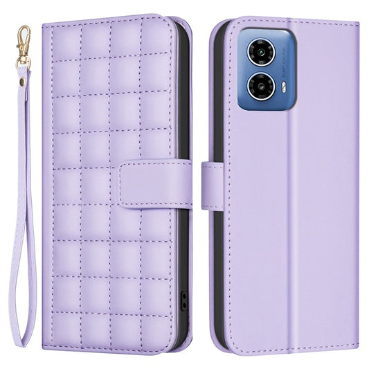 BINFEN COLOR BF34 for Motorola Moto G45 5G / G34 5G Case Square Grid Wallet Phone Leather Cover - Light Purple
