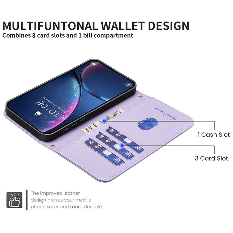 BINFEN COLOR BF34 for Motorola Moto G45 5G / G34 5G Case Square Grid Wallet Phone Leather Cover - Light Purple