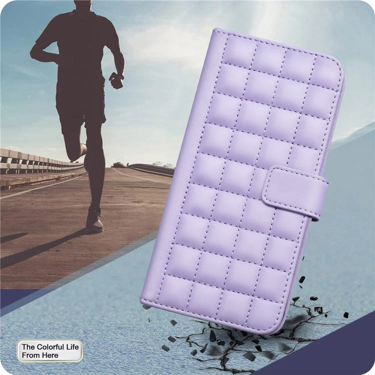 BINFEN COLOR BF34 for Motorola Moto G45 5G / G34 5G Case Square Grid Wallet Phone Leather Cover - Light Purple