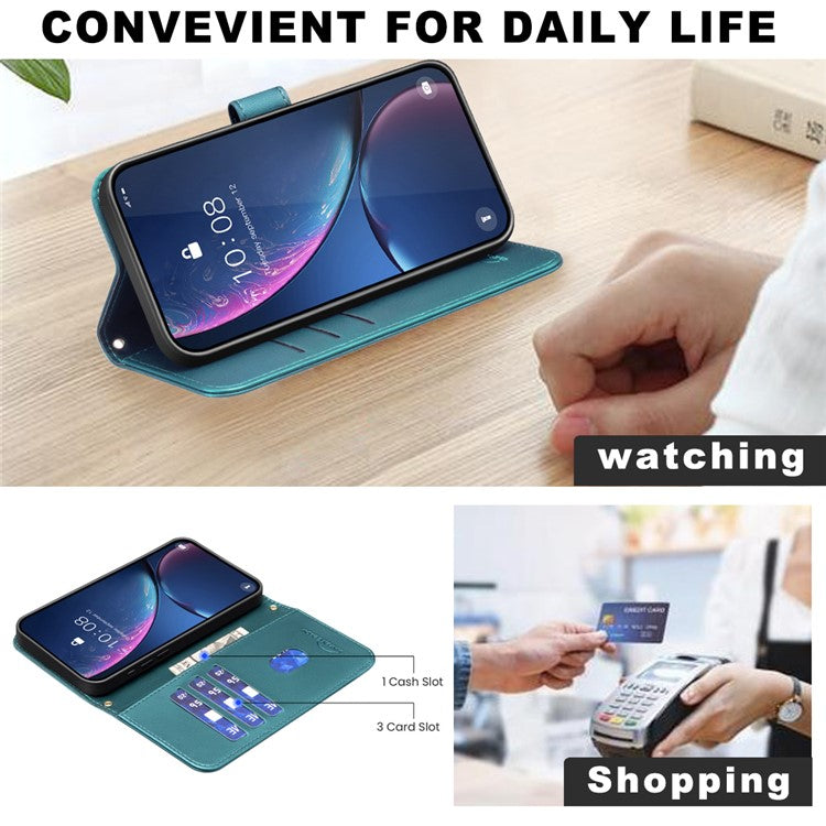 BINFEN COLOR BF34 for Motorola Moto G45 5G / G34 5G Case Square Grid Wallet Phone Leather Cover - Green