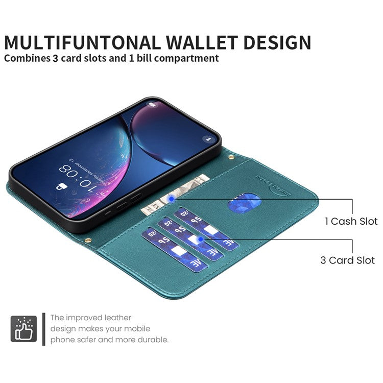 BINFEN COLOR BF34 for Motorola Moto G45 5G / G34 5G Case Square Grid Wallet Phone Leather Cover - Green