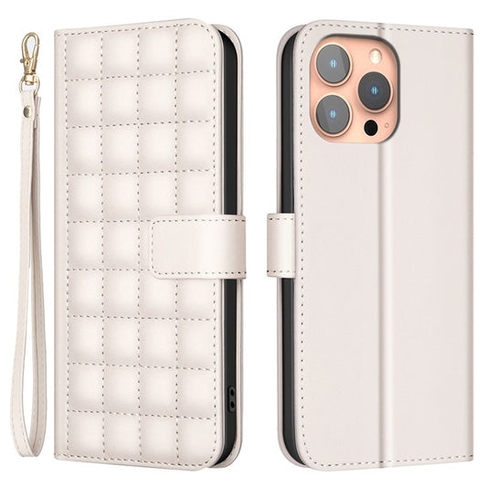 BINFEN COLOR BF34 for iPhone 14 Pro Case Full Protection Square Grid Leather Cover - Beige