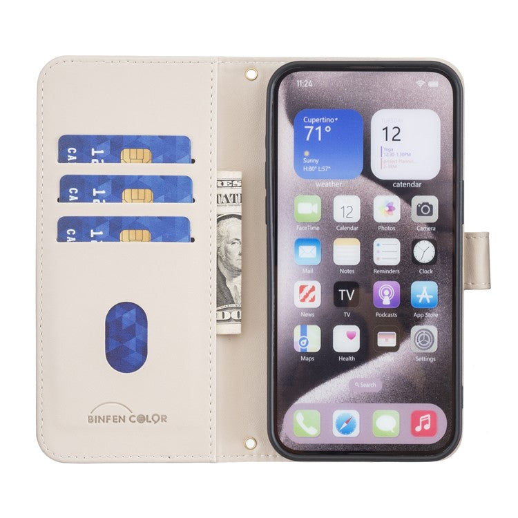 BINFEN COLOR BF34 for iPhone 14 Pro Case Full Protection Square Grid Leather Cover - Beige