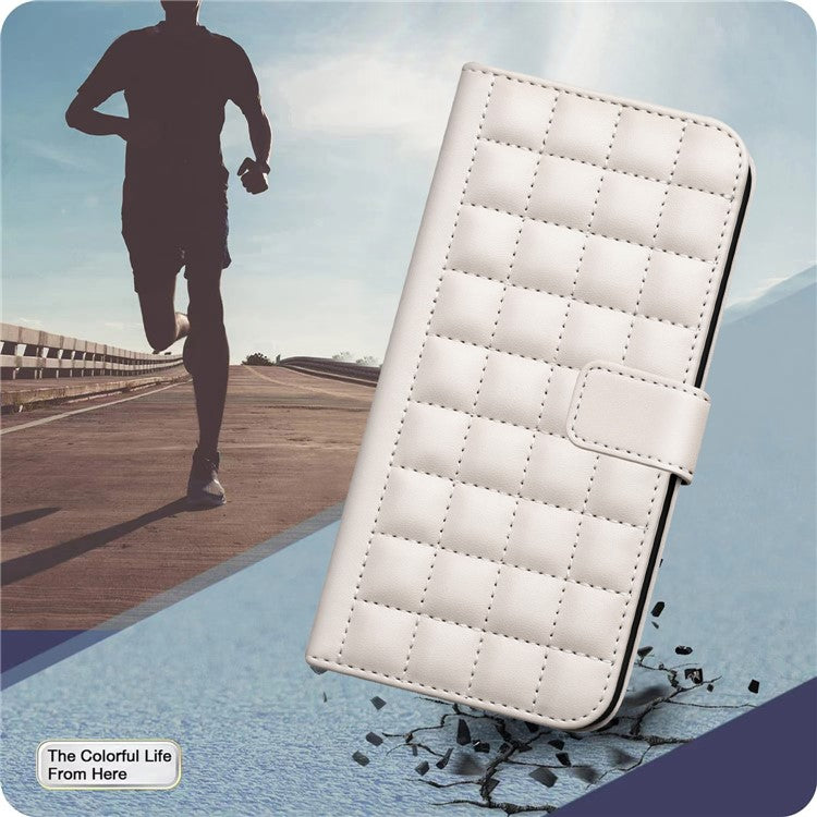 BINFEN COLOR BF34 for iPhone 14 Pro Case Full Protection Square Grid Leather Cover - Beige