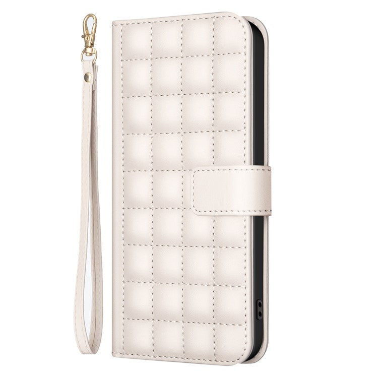 BINFEN COLOR BF34 for iPhone 14 Pro Case Full Protection Square Grid Leather Cover - Beige
