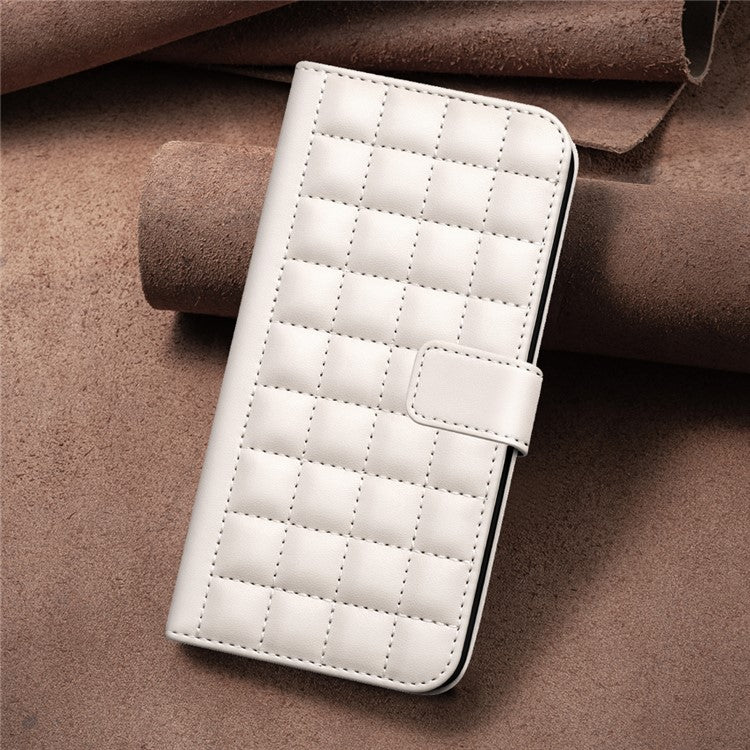 BINFEN COLOR BF34 for iPhone 14 Pro Case Full Protection Square Grid Leather Cover - Beige