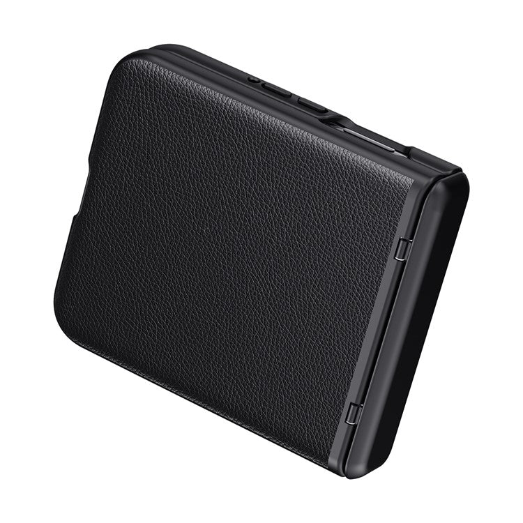 For Motorola Razr 50 5G Case Hinge Protection PU Leather+PC Phone Cover with Rear Small Screen Protector - Black