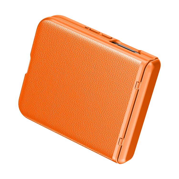 For Motorola Razr 50 5G Case Hinge Protection PU Leather+PC Phone Cover with Rear Small Screen Protector - Orange
