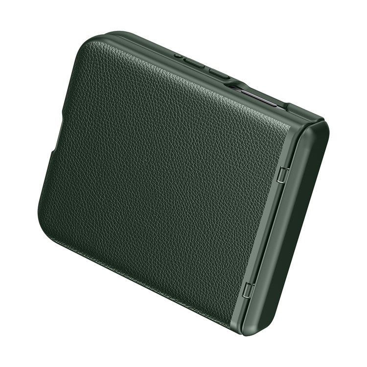 For Motorola Razr 50 5G Case Hinge Protection PU Leather+PC Phone Cover with Rear Small Screen Protector - Green