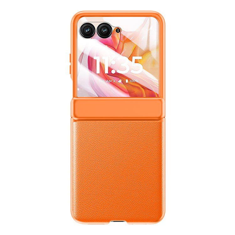 For Motorola Razr 50 Ultra 5G Case Skin-Touch PU Leather Back Cover with Rebound Hinge, Rear Small Screen Protector - Orange