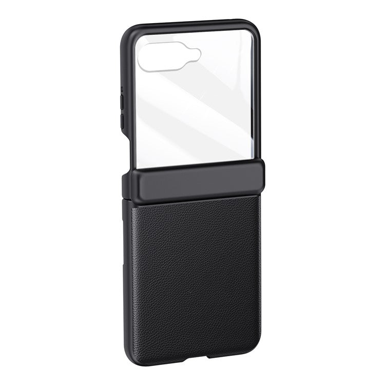 For Motorola Razr 50 Ultra 5G Case Skin-Touch PU Leather Back Cover with Rebound Hinge, Rear Small Screen Protector - Black