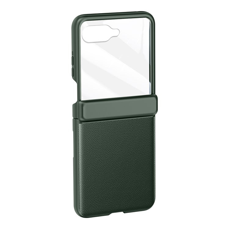 For Motorola Razr 50 Ultra 5G Case Skin-touch PU Leather Back Cover with Rebound Hinge, Rear Small Screen Protector - Green
