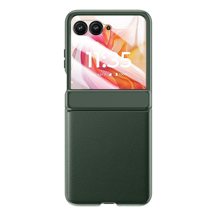 For Motorola Razr 50 Ultra 5G Case Skin-touch PU Leather Back Cover with Rebound Hinge, Rear Small Screen Protector - Green