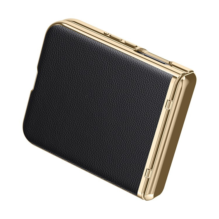 For Motorola Razr 50 5G Case Electroplated PU Leather+PC Phone Cover with Rear Small Screen Protector - Black