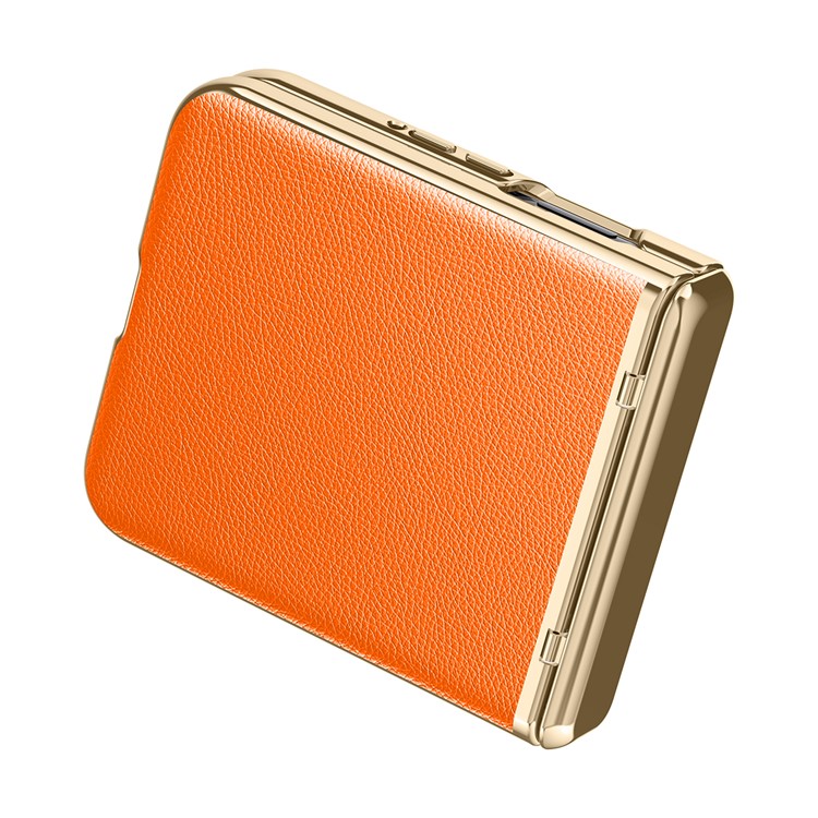 For Motorola Razr 50 5G Case Electroplated PU Leather+PC Phone Cover with Rear Small Screen Protector - Orange