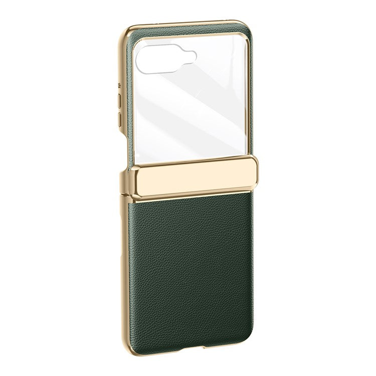 For Motorola Razr 50 5G Case Electroplated PU Leather+PC Phone Cover with Rear Small Screen Protector - Green
