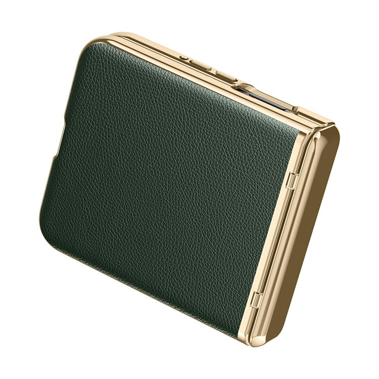 For Motorola Razr 50 5G Case Electroplated PU Leather+PC Phone Cover with Rear Small Screen Protector - Green