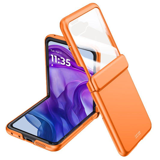For Motorola Razr 50 5G Case Hard PC Hinge Protection Phone Cover with Rear Small Screen Protector - Orange