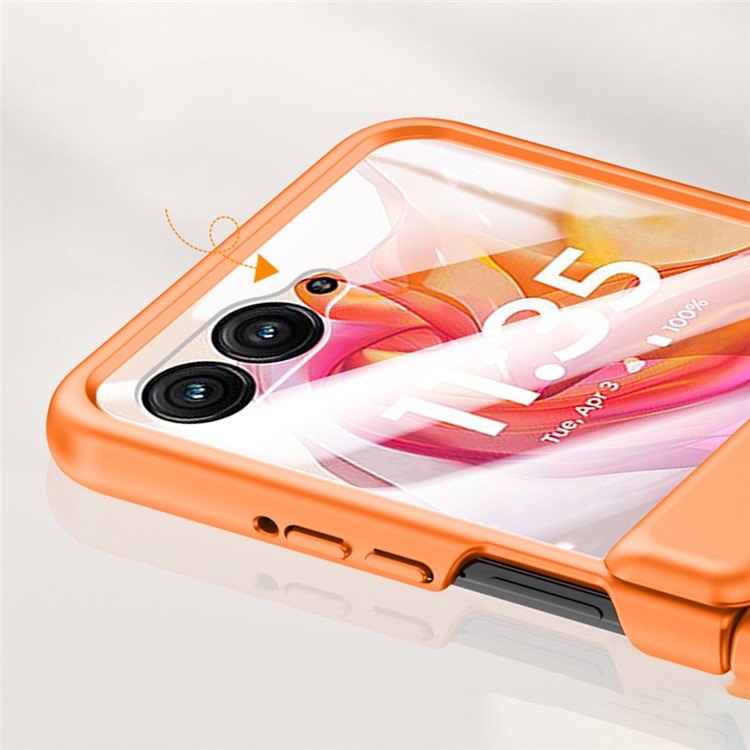For Motorola Razr 50 5G Case Hard PC Hinge Protection Phone Cover with Rear Small Screen Protector - Orange