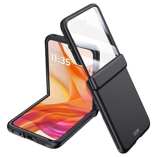 For Motorola Razr 50 Ultra 5G Case Shockproof Hard PC Phone Cover with Rear Small Screen Protector - Black