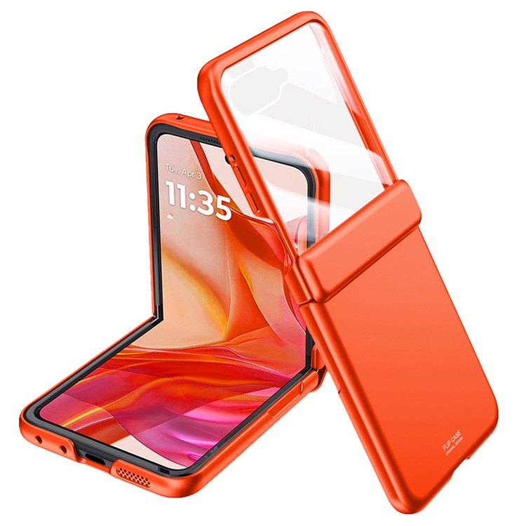For Motorola Razr 50 Ultra 5G Case Shockproof Hard PC Phone Cover with Rear Small Screen Protector - Orange