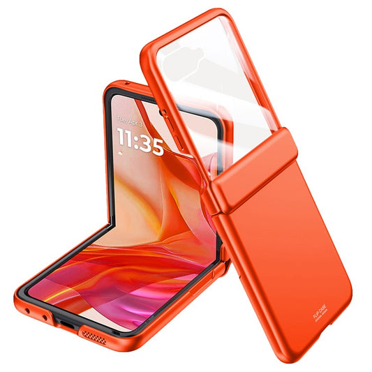 For Motorola Razr 50 Ultra 5G Case Shockproof Hard PC Phone Cover with Rear Small Screen Protector - Orange