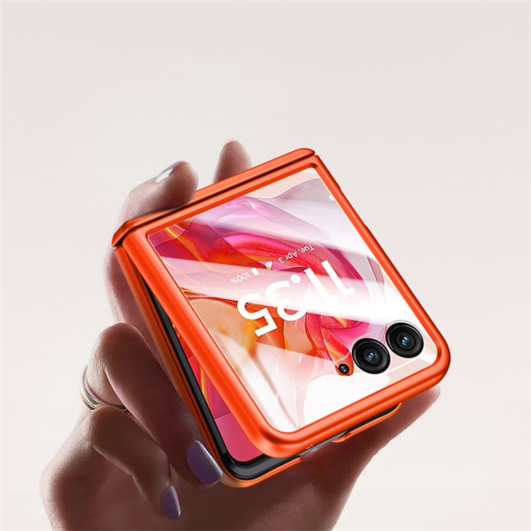 For Motorola Razr 50 Ultra 5G Case Shockproof Hard PC Phone Cover with Rear Small Screen Protector - Orange