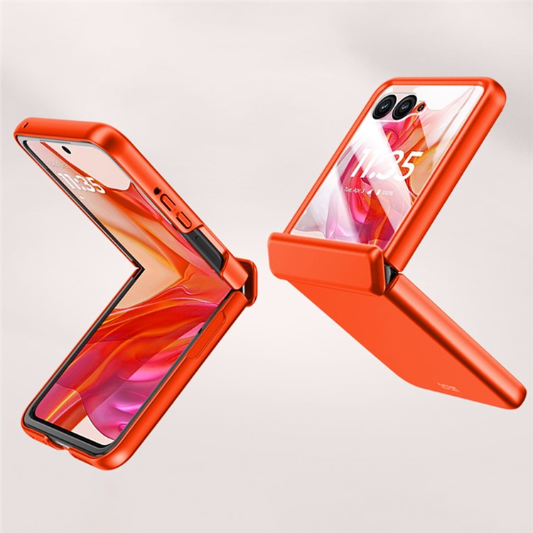 For Motorola Razr 50 Ultra 5G Case Shockproof Hard PC Phone Cover with Rear Small Screen Protector - Orange