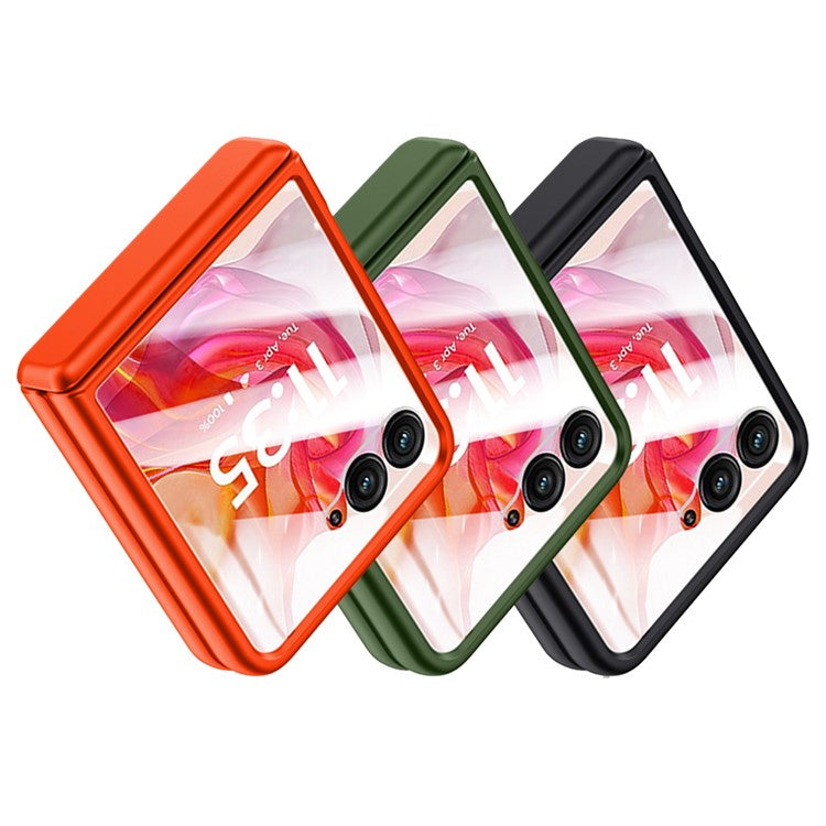 For Motorola Razr 50 Ultra 5G Case Shockproof Hard PC Phone Cover with Rear Small Screen Protector - Orange