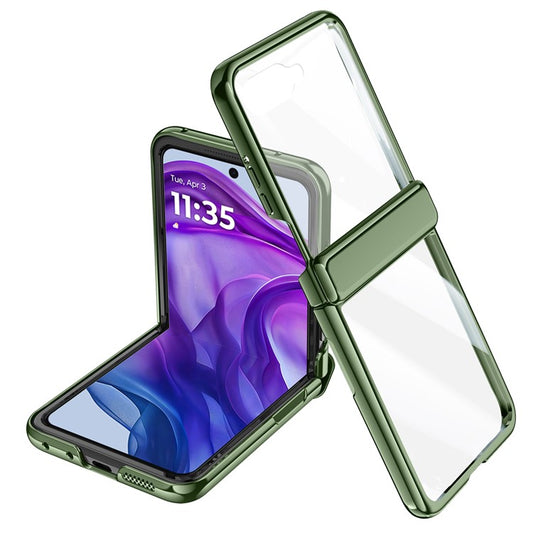For Motorola Razr 50 5G Case PC+Acrylic Phone Cover with Rear Small Screen Protector Hinge Protection - Green