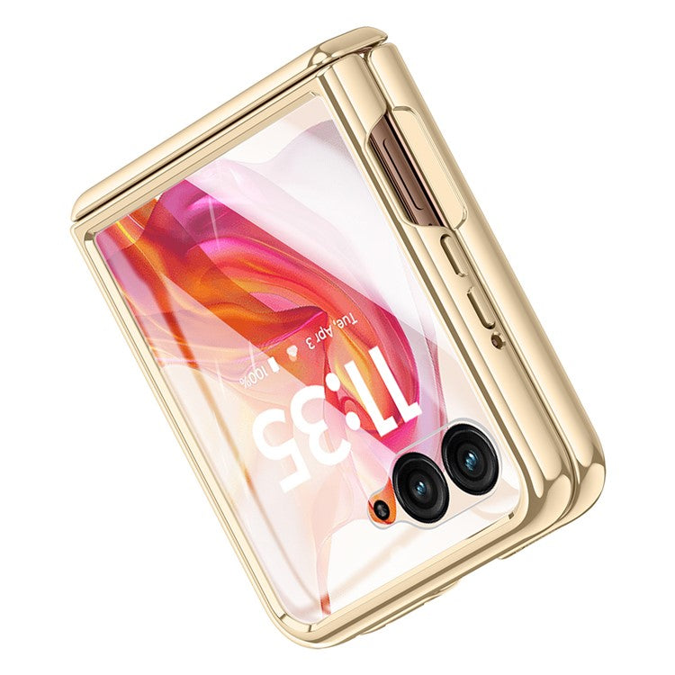 For Motorola Razr 50 5G Case PC+Acrylic Phone Cover with Rear Small Screen Protector Hinge Protection - Gold
