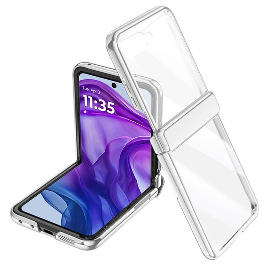 For Motorola Razr 50 5G Case PC+Acrylic Phone Cover with Rear Small Screen Protector Hinge Protection - Silver