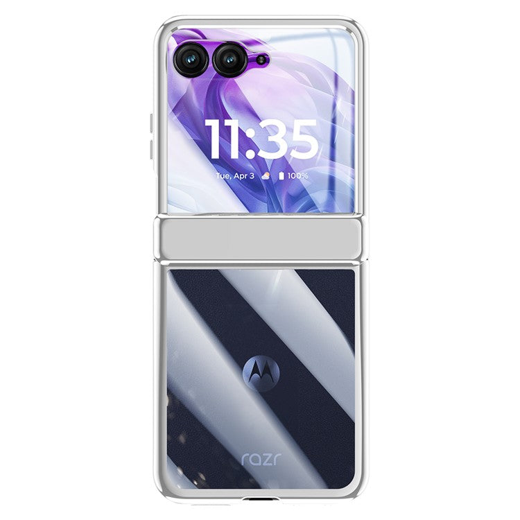 For Motorola Razr 50 5G Case PC+Acrylic Phone Cover with Rear Small Screen Protector Hinge Protection - Silver
