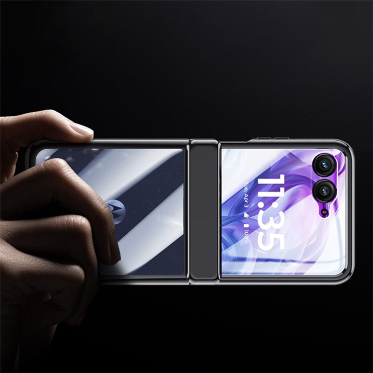 For Motorola Razr 50 Ultra 5G Case Hinge Protection PC+Acrylic Clear Phone Cover with Rear Screen Protector - Gold