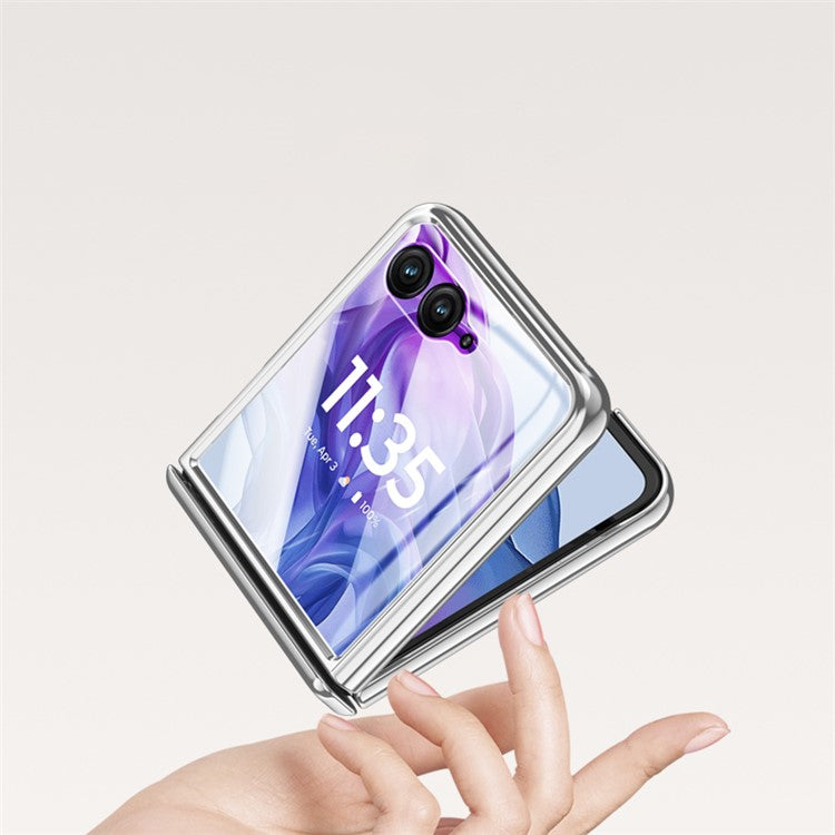 For Motorola Razr 50 Ultra 5G Case Hinge Protection PC+Acrylic Clear Phone Cover with Rear Screen Protector - Gold