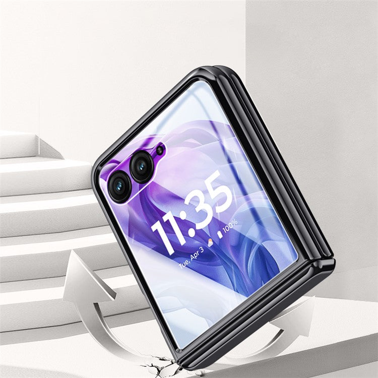 For Motorola Razr 50 Ultra 5G Case Hinge Protection PC+Acrylic Clear Phone Cover with Rear Screen Protector - Silver