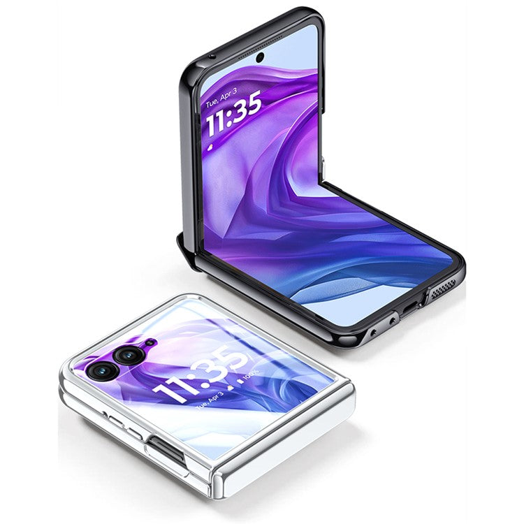 For Motorola Razr 50 Ultra 5G Case Hinge Protection PC+Acrylic Clear Phone Cover with Rear Screen Protector - Silver