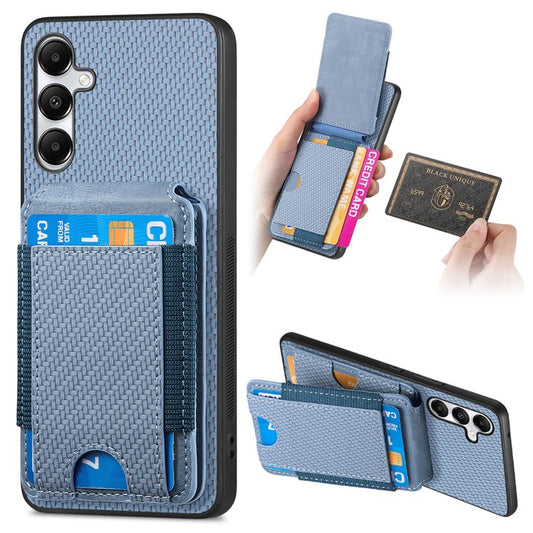 C1-12 For Samsung Galaxy A05s 4G Case with Credit Card Holder Leather Back Cover Carbon Fiber Texture - Blue