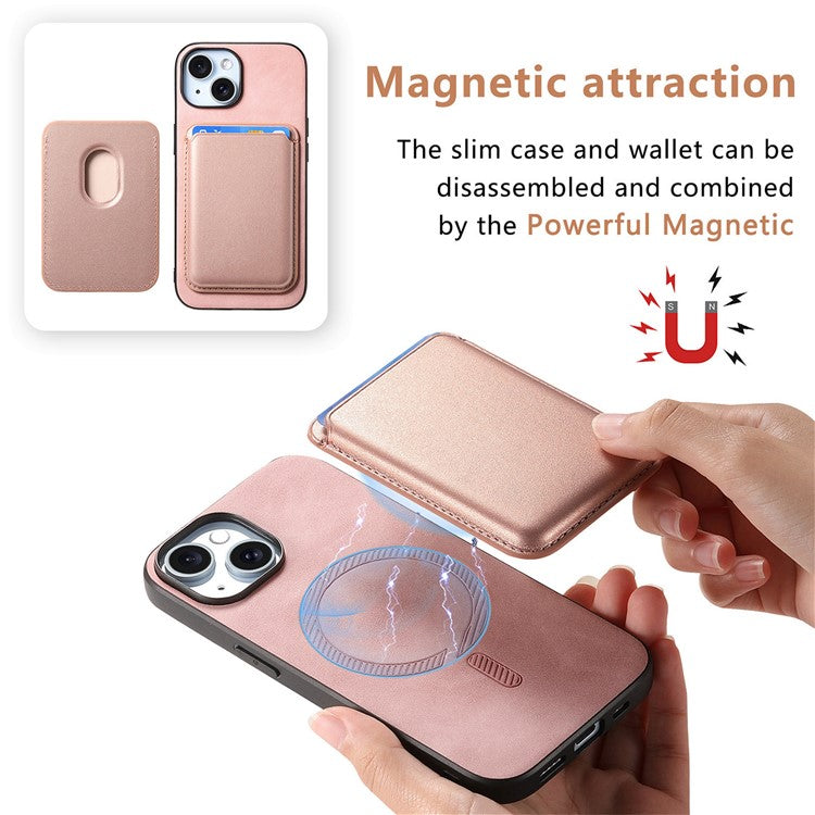 B2 For iPhone 14 Case Compatible with MagSafe Detachable Card Bag Phone Cover - Rose Gold
