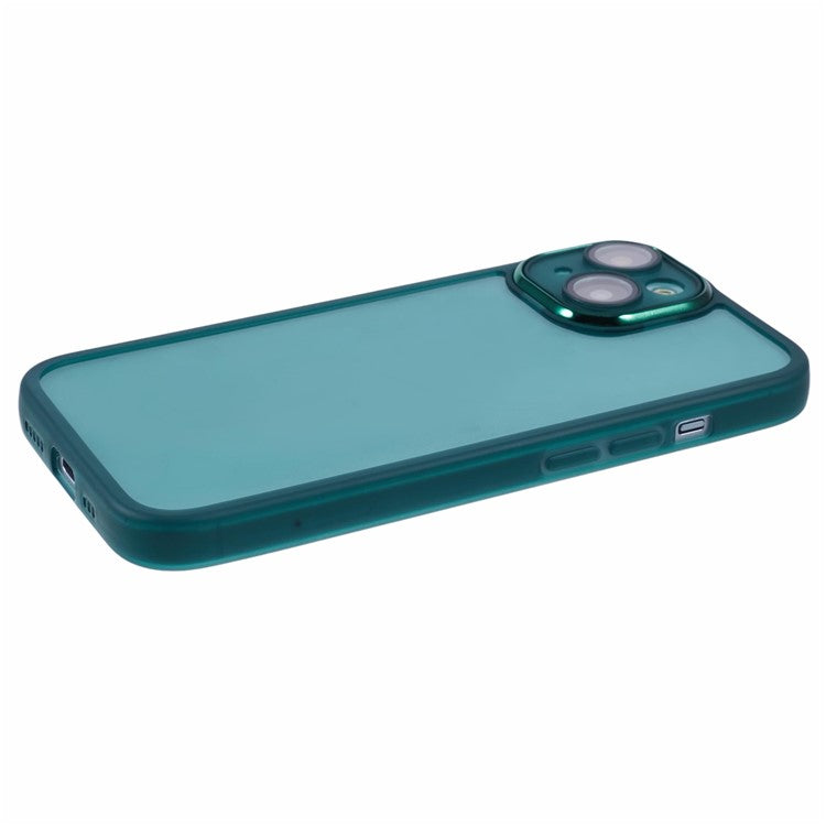 DKSM Series For iPhone 14 Case Electroplated Camera Frame TPU Phone Cover - Transparent Army Green