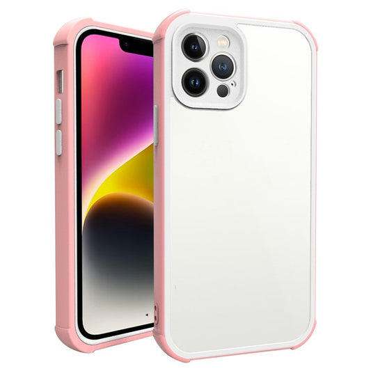 For iPhone 14 Clear Case Hard Acrylic Back TPU+PC Bumper Frame Shockproof Anti Drop Protective Phone Cover - Rose Gold / White
