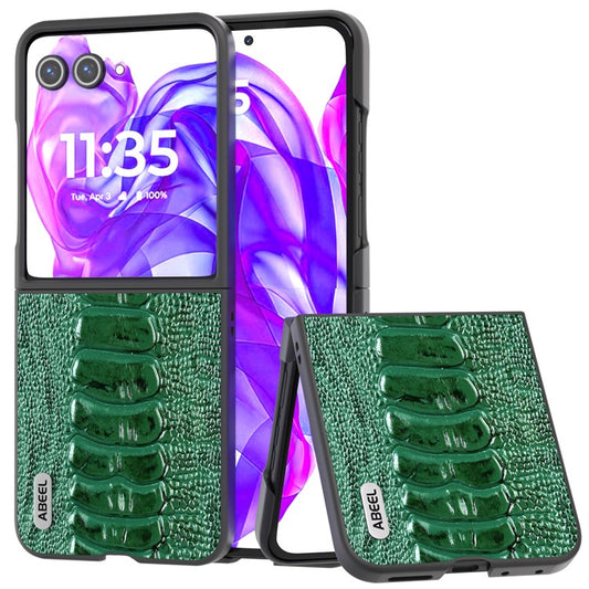 ABEEL For Motorola Razr 50 Ultra 5G Case Genuine Cow Leather+PC Cover Crocodile Texture - Green