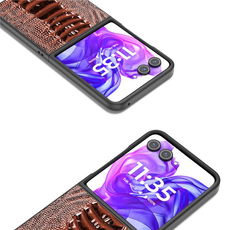 ABEEL For Motorola Razr 50 Ultra 5G Case Genuine Cow Leather+PC Cover Crocodile Texture - Coffee